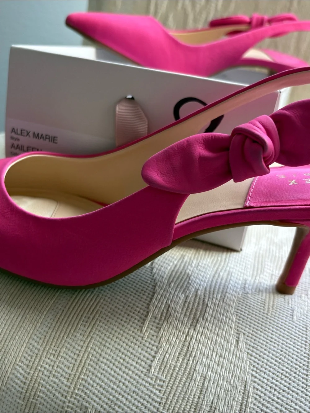 Alex Marie Fuchsia Pointed Kitten Heel Knot Slingback Pumps